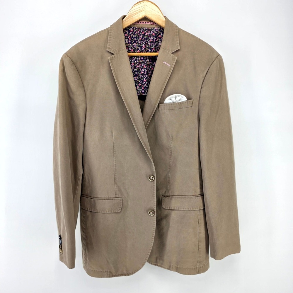 Sand Copenhagen Blazer Mens 52 Tan Linen Blend Saron 1/2 Floral Lining Jacket